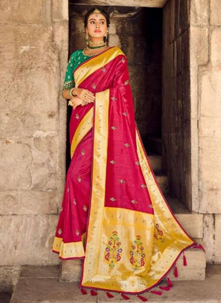 Pink And Golden Colour Gajraj 300 New Latest Designer Ethnic Wear Banarasi Silk Saree Collection 307